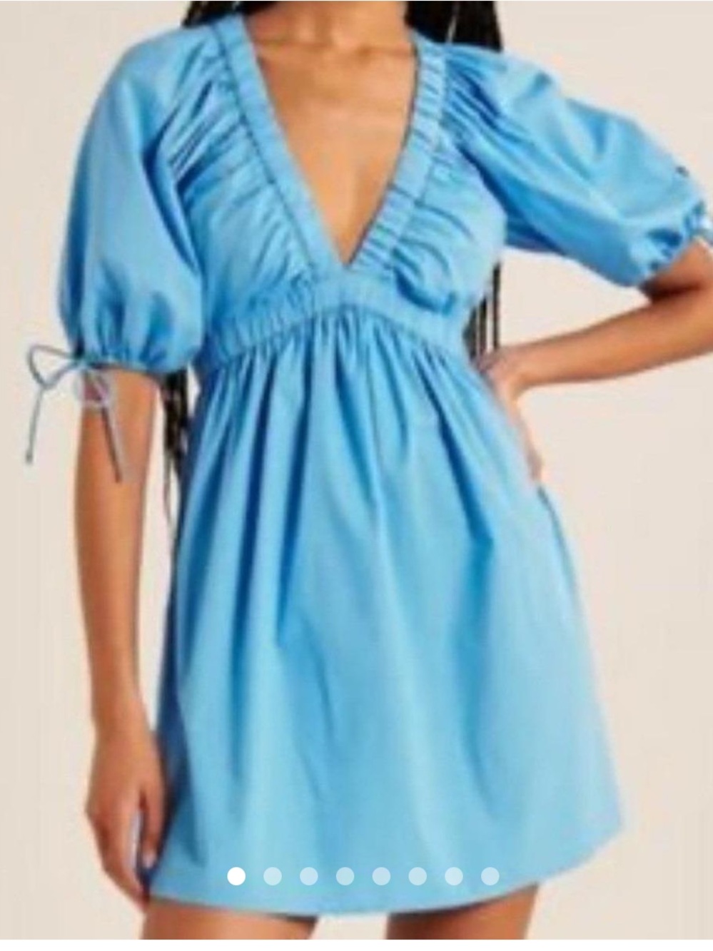 Abercrombie & Fitch Sky Blue Puff-Sleeve V-Neck Mini Dress